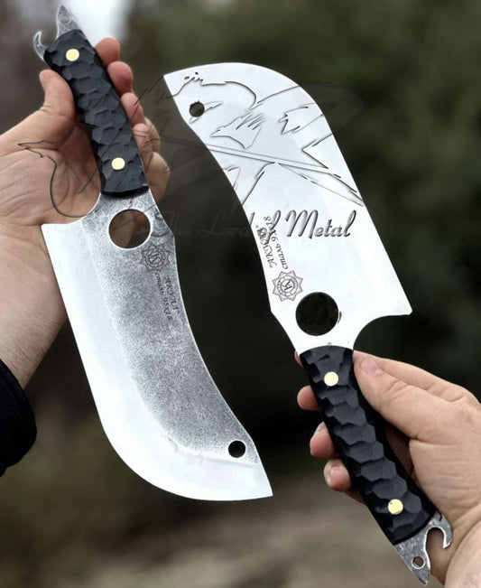 Handmade Cleaver Knife Set | Custom Butcher Blades with Hammered Finish