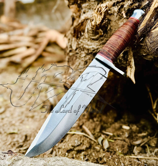 Handmade D2 Tool Steel Bowie Knife with Sheath – Custom Hunting Knife
