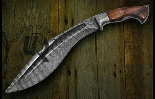 Handmade Damascus Steel Kukri Knife | UBR Custom Hunting Knife with Leather Sheath