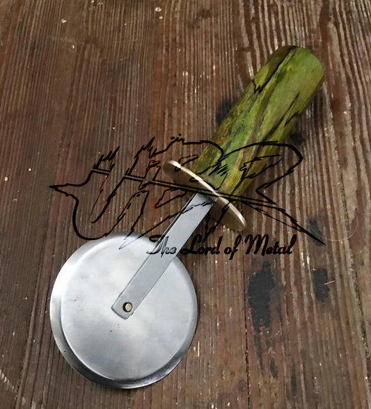 Handmade Pizza Cutter Green Wood Handle | Sharp Steel Wheel with Guard