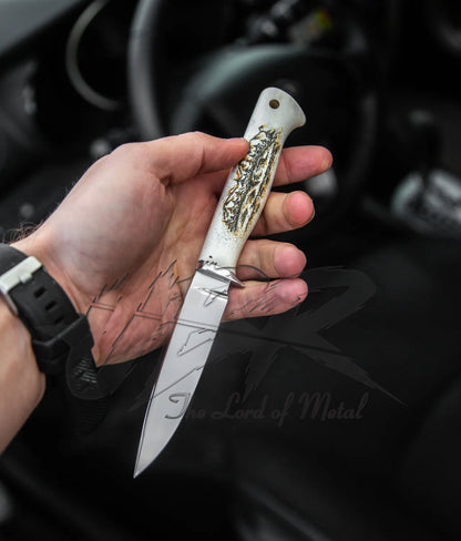 Handmade Stag Handle Hunting Knife | Mirror Polish Blade | UBR Bone Grip Knife