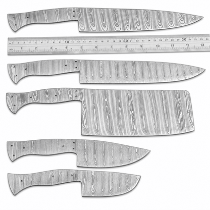Heat treated Damascus chef knife blank with layered pattern