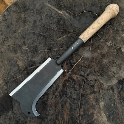 Hand Forged Yorkshire Billhook Chopping Tool with Wood Handle