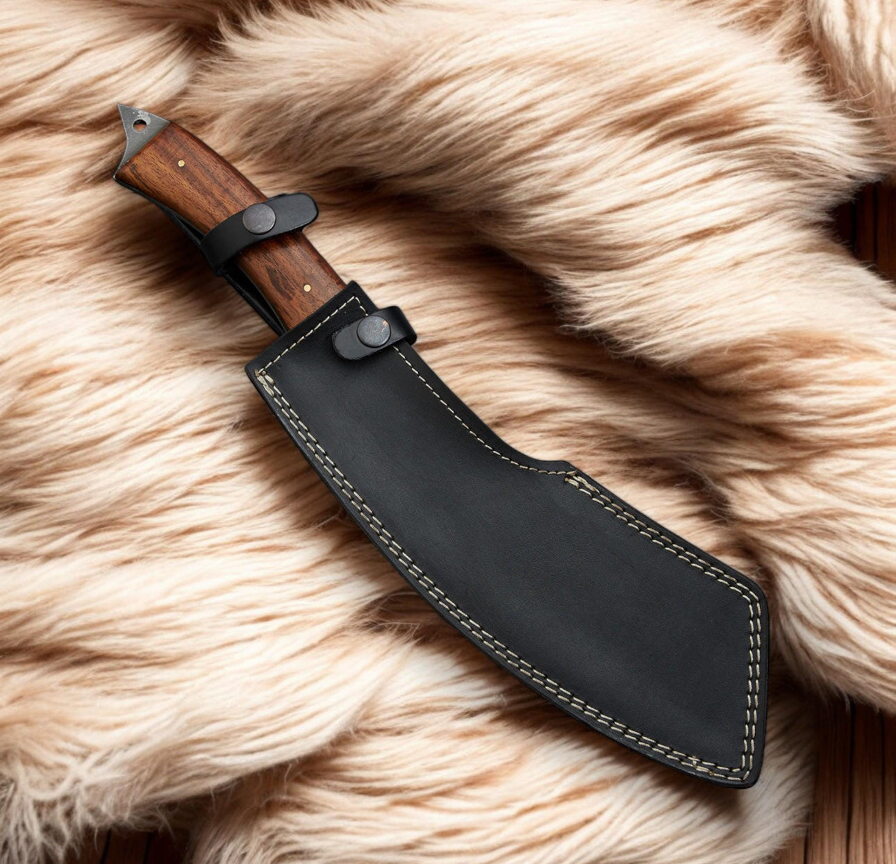 Damascus Steel Cleaver Knife with Wooden Handle and Filework Spine Unique Blades Runner