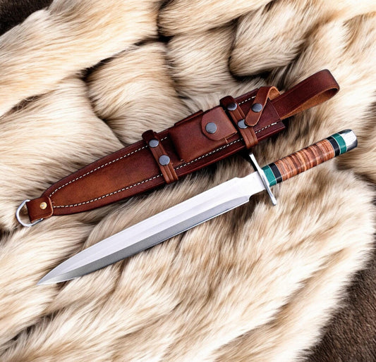 Custom Handmade D2 Tool Steel Dagger Knife With Stacked Leather Handle Unique Blades Runner