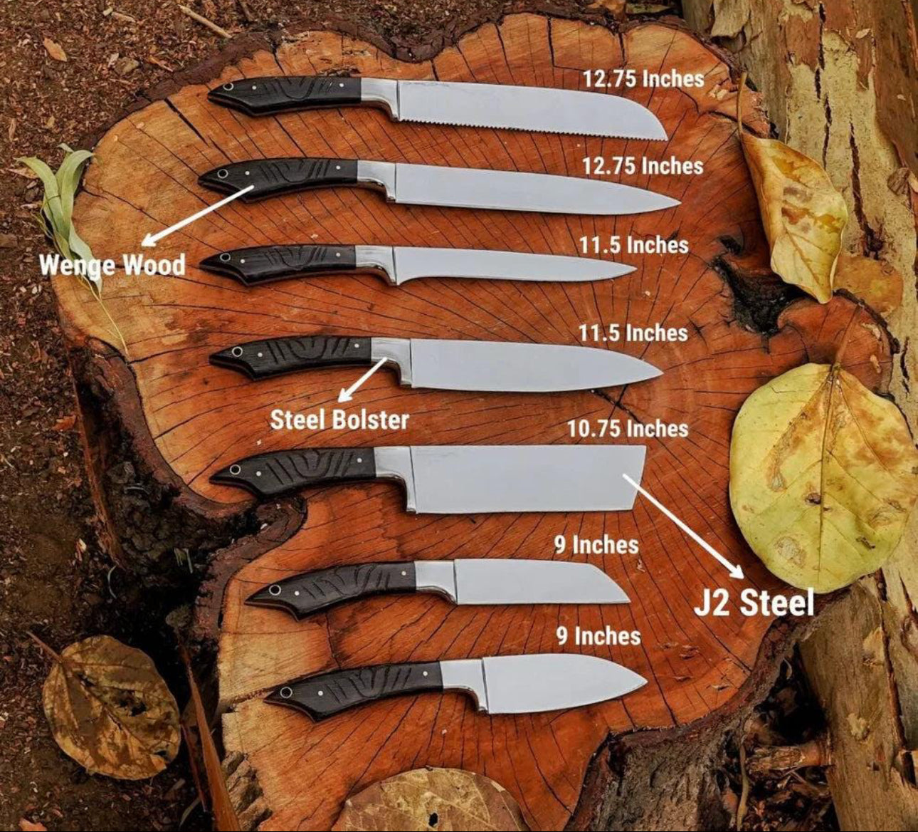 Professional Chef Knife Set with Dark Wooden Handles – 7 Piece Kitchen Set Unique Blades Runner
