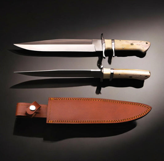 Custom Handmade Bowie Knife with Bone Handle & Leather Sheath Unique Blades Runner