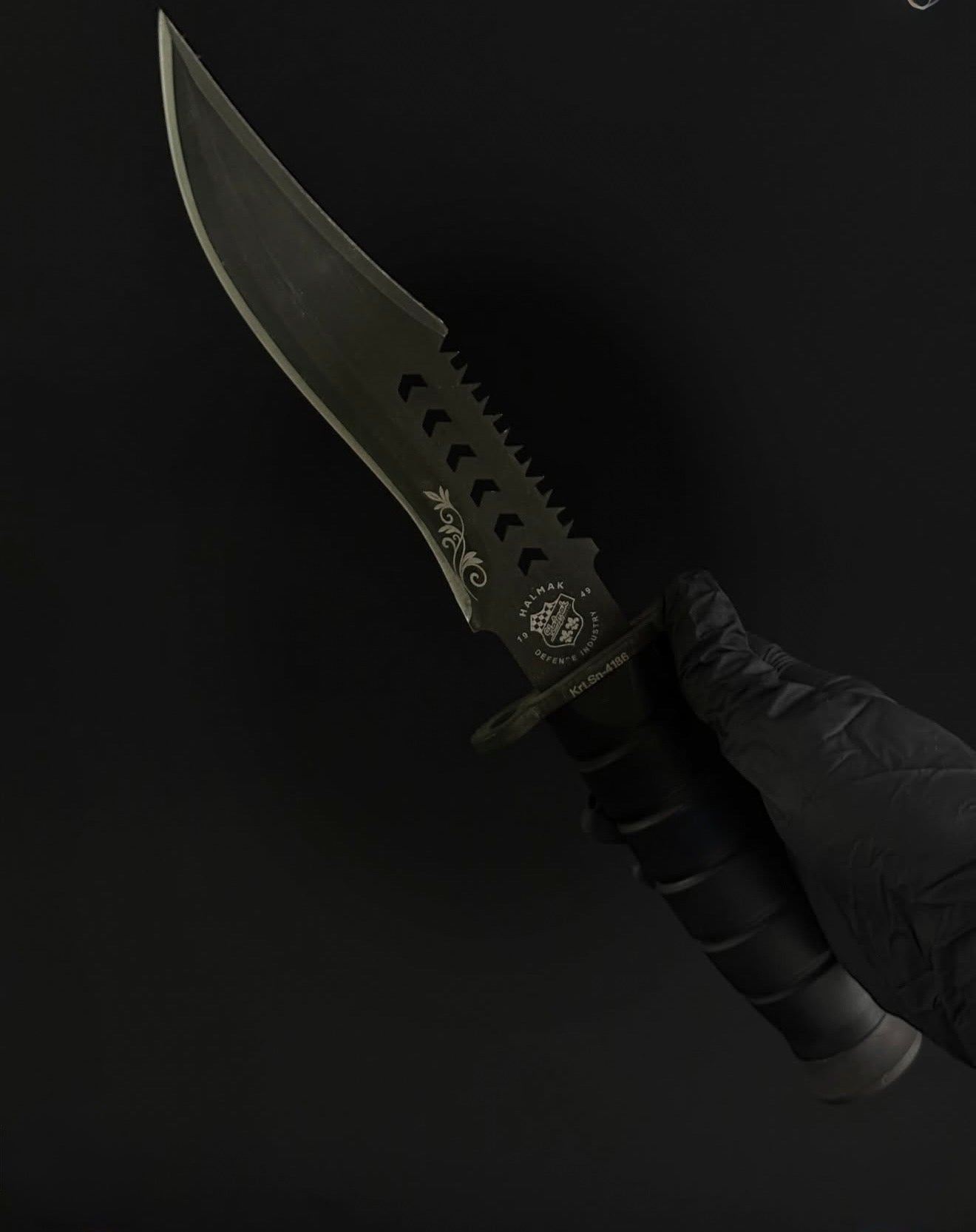 K25 Tactical Knife Black Edition with Serrated Spine Unique Blades Runner