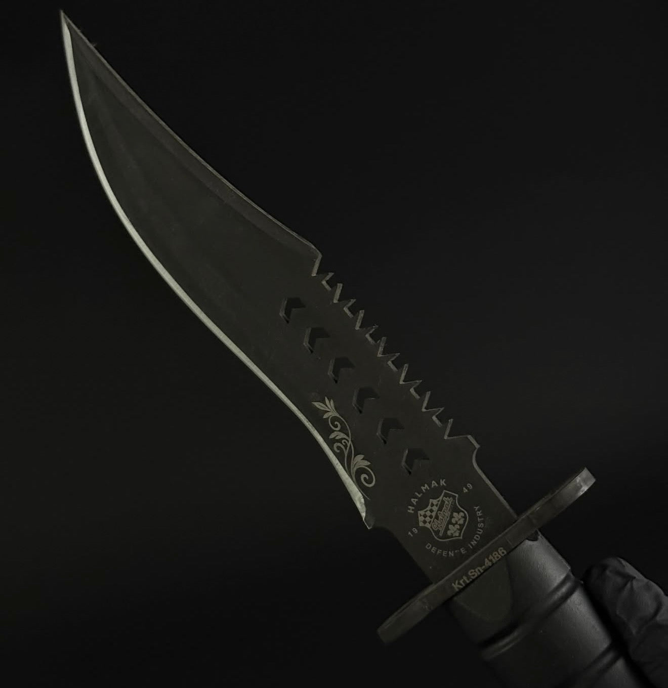 K25 Tactical Knife Black Edition with Serrated Spine Unique Blades Runner
