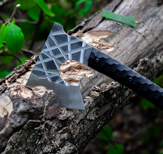 Custom Hand-Forged Camping Hatchet – Etched Steel Blade & G10 Handle Unique Blades Runner