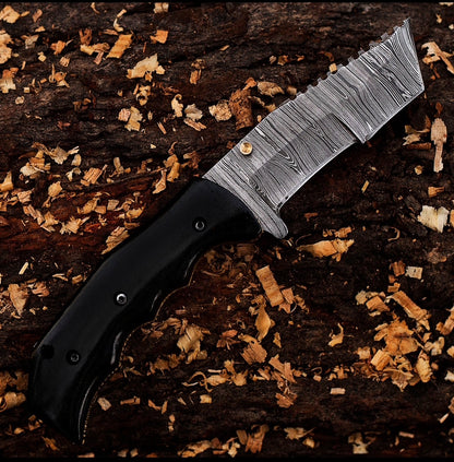 Handmade Damascus Folding Knife with Leather Sheath – Compact EDC Gift