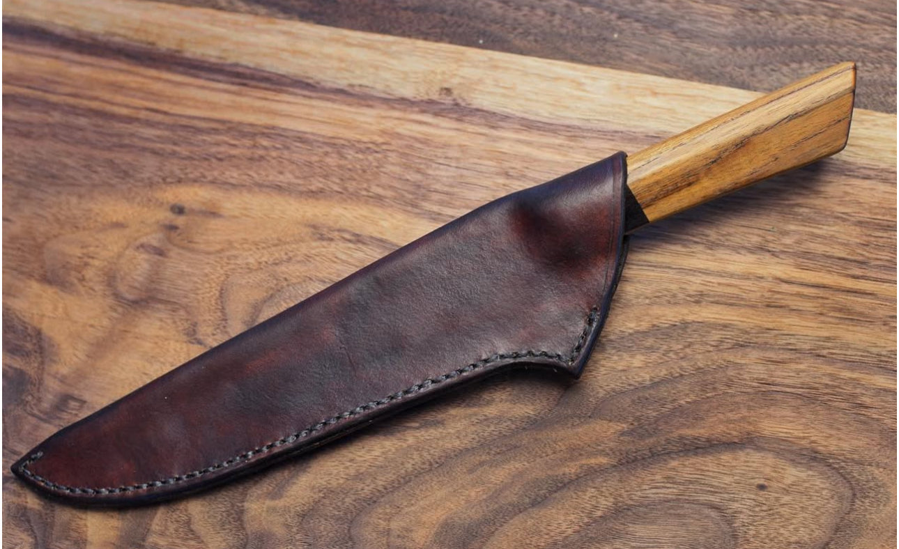 Handmade Chef Knife – High Carbon Steel Kitchen Knife with Wooden Handle & Leather Sheath Unique Blades Runner