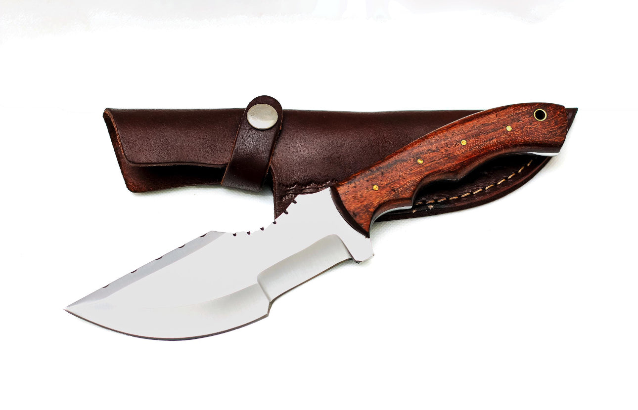 Custom Tracker Knife with Wooden Handle & Leather Sheath Unique Blades Runner