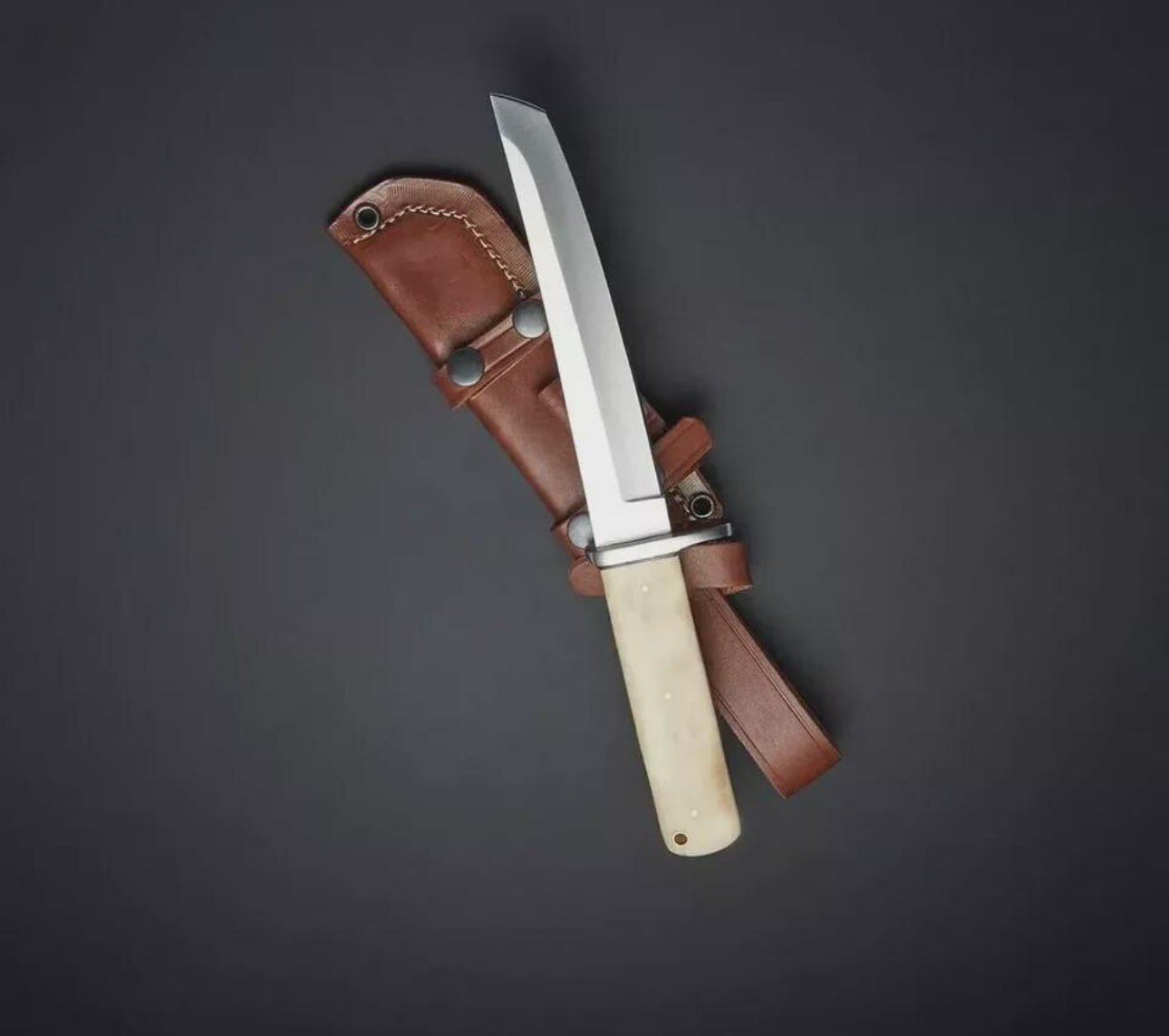 Hand-Forged Japanese Tanto Knife with Bone Handle & Leather Sheath Unique Blades Runner