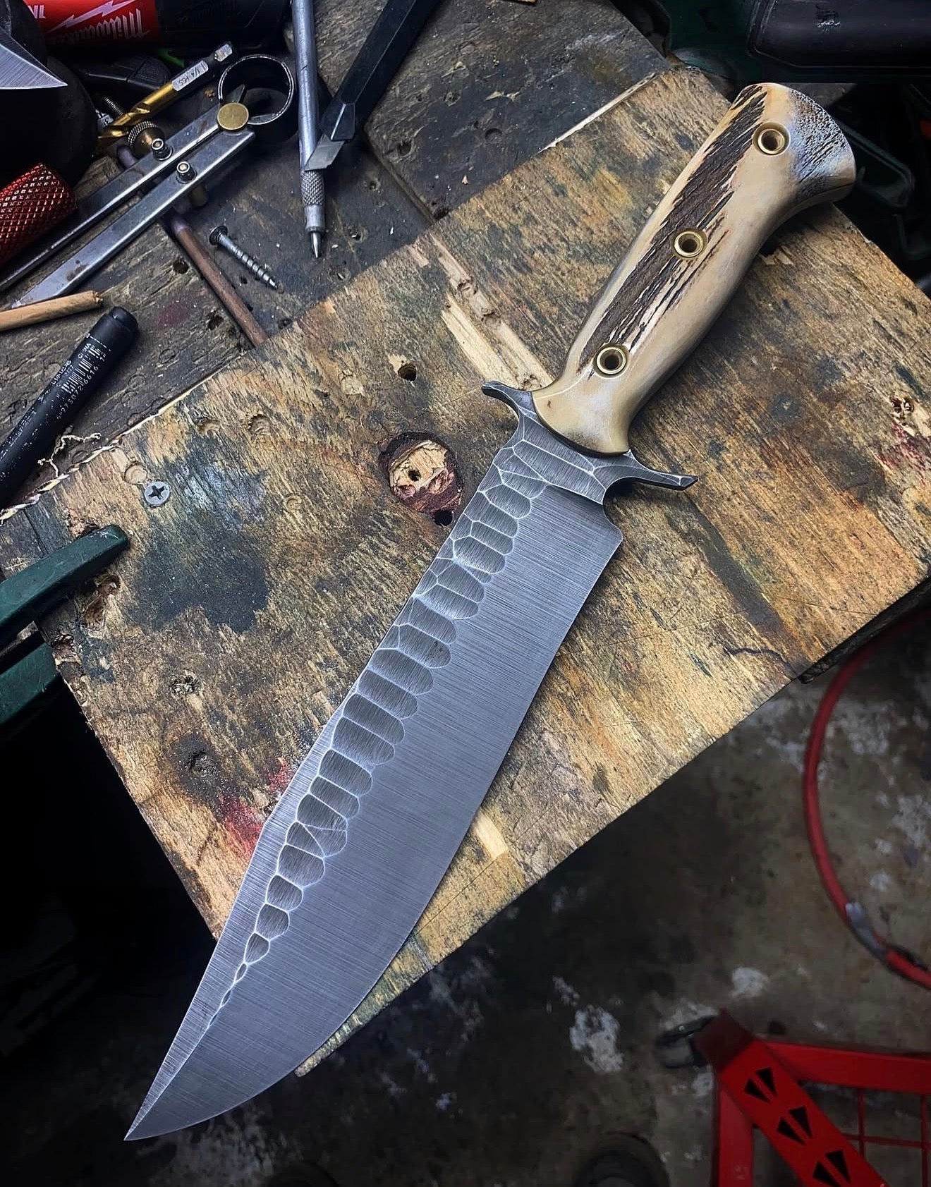 Handmade Forged Bowie Knife with Stag Handle & Forged Spine Unique Blades Runner