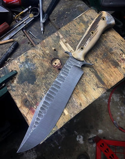 Handmade Forged Bowie Knife with Stag Handle & Forged Spine Unique Blades Runner
