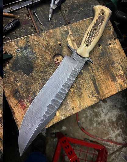 Handmade Forged Bowie Knife with Stag Handle & Forged Spine Unique Blades Runner