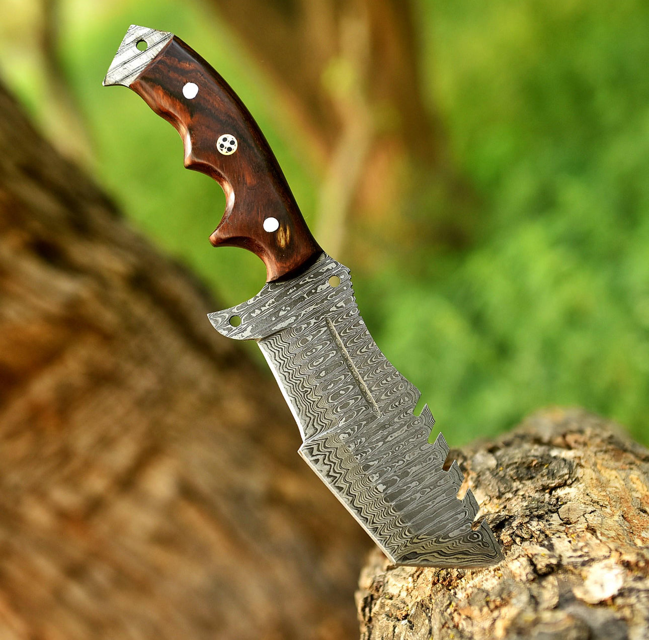 Custom Handmade Damascus Steel Tracker Knife – Wooden Handle with Mosaic Pin Unique Blades Runner