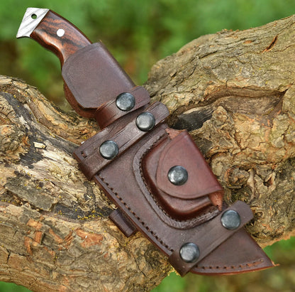 Custom Handmade Damascus Steel Tracker Knife – Wooden Handle with Mosaic Pin Unique Blades Runner