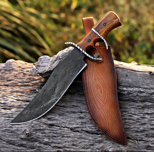Hand-Forged Bowie Knife with Wooden Handle & Custom Leather Sheath Unique Blades Runner