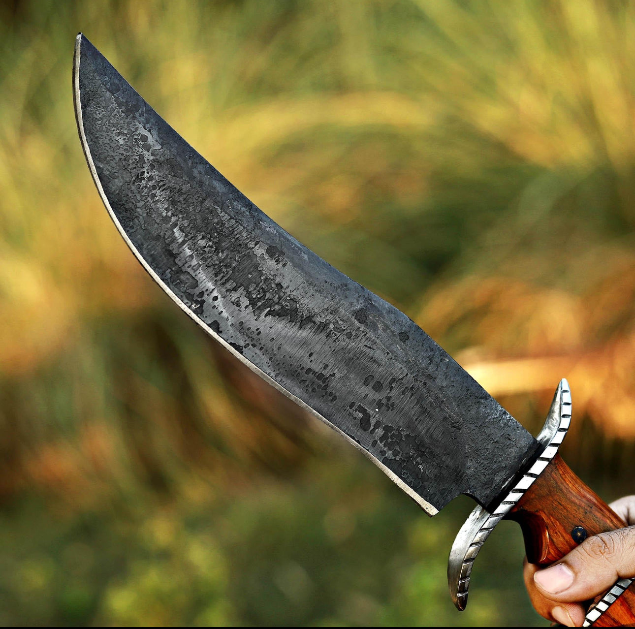 Hand-Forged Bowie Knife with Wooden Handle & Custom Leather Sheath Unique Blades Runner