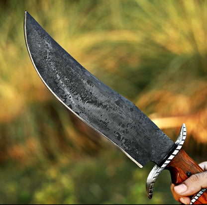 Hand-Forged Bowie Knife with Wooden Handle & Custom Leather Sheath Unique Blades Runner