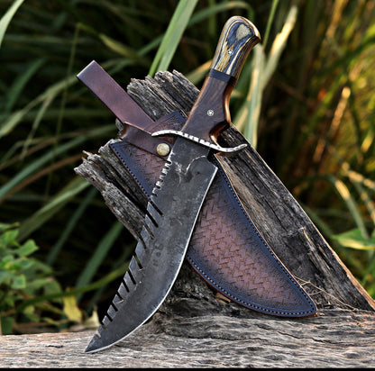 Hand-Forged Survival Bowie Knife with Sawback & Leather Sheath Unique Blades Runner