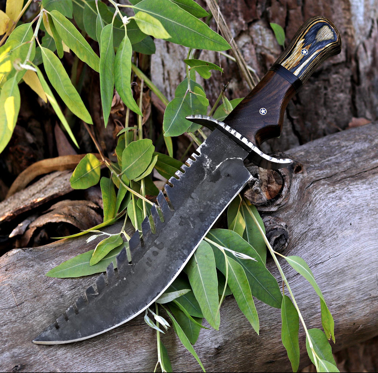 Hand-Forged Survival Bowie Knife with Sawback & Leather Sheath Unique Blades Runner