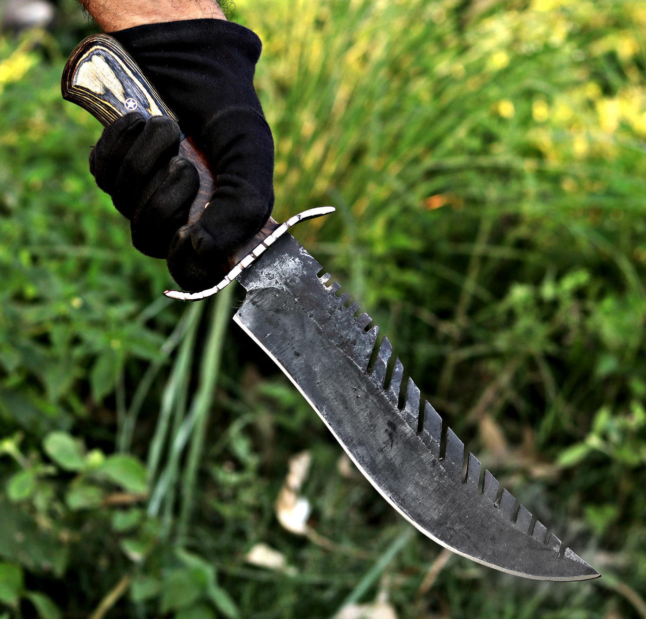Hand-Forged Survival Bowie Knife with Sawback & Leather Sheath Unique Blades Runner