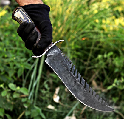 Hand-Forged Survival Bowie Knife with Sawback & Leather Sheath Unique Blades Runner