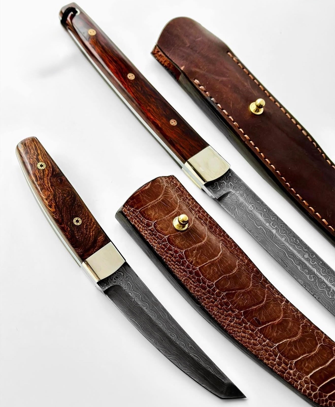 Pair of Vintage Damascus Tantos handmade by Jim Ort Unique Blades Runner