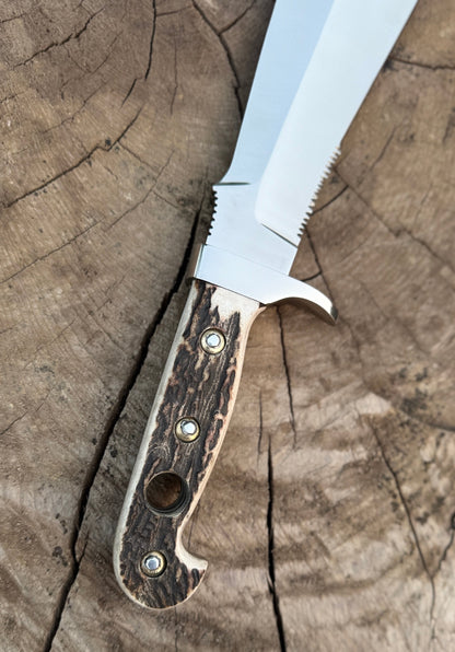 Custom Handmade Bowie Knife | Stag Handle Survival Mirror Polish Bowie Knife Unique Blades Runner