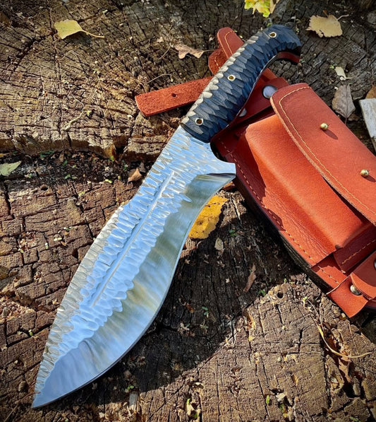 Custom Handmade Bowie Knife | Hammered Steel Blade with Micarta Handle Unique Blades Runner