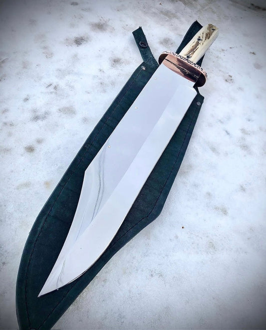 Cowboy Bowie Knife | Handmade Stag Handle Frontier Bowie with Sheath Unique Blades Runner