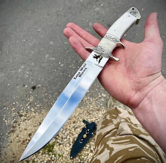 Lone Wolf Knife | Handmade Bowie Knife with Polished Stag Handle Unique Blades Runner
