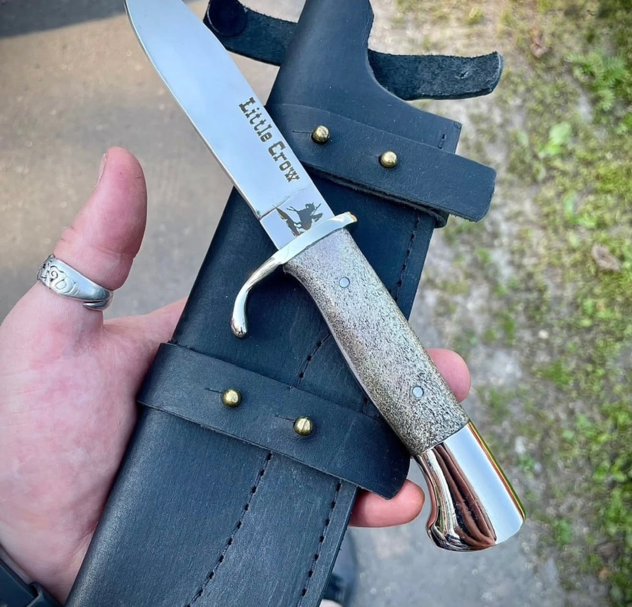 Crow Knife | Handmade Frontier Bowie with Antler Handle Unique Blades Runner