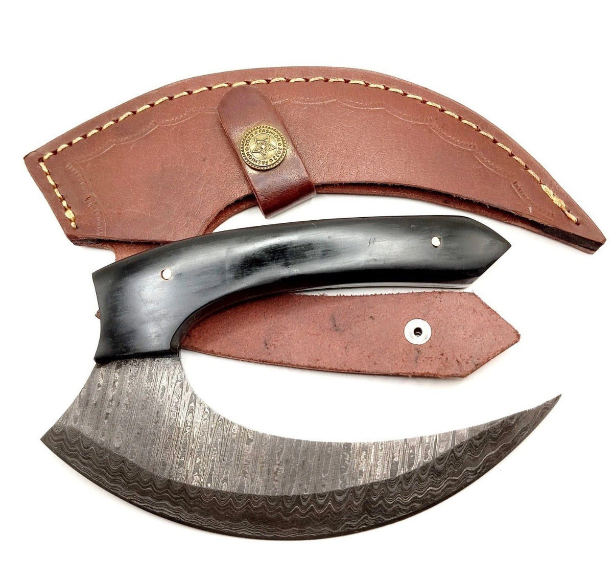 Handmade Alaskan Ulu Knife – 5.5 Inch Damascus Blade, Wood Handle