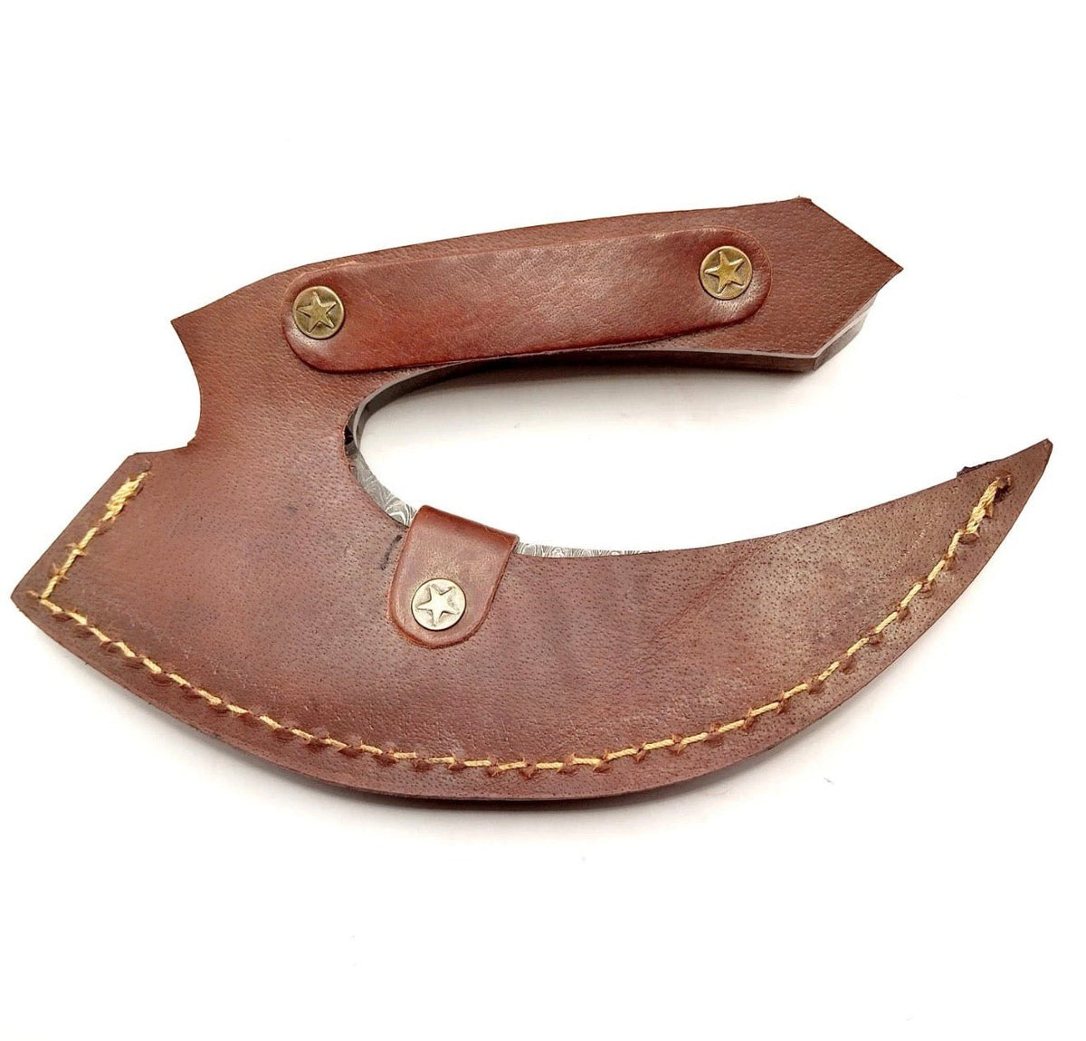 Handmade Damascus Steel Ulu Knife – 5.5 Inch Blade, Wood Handle