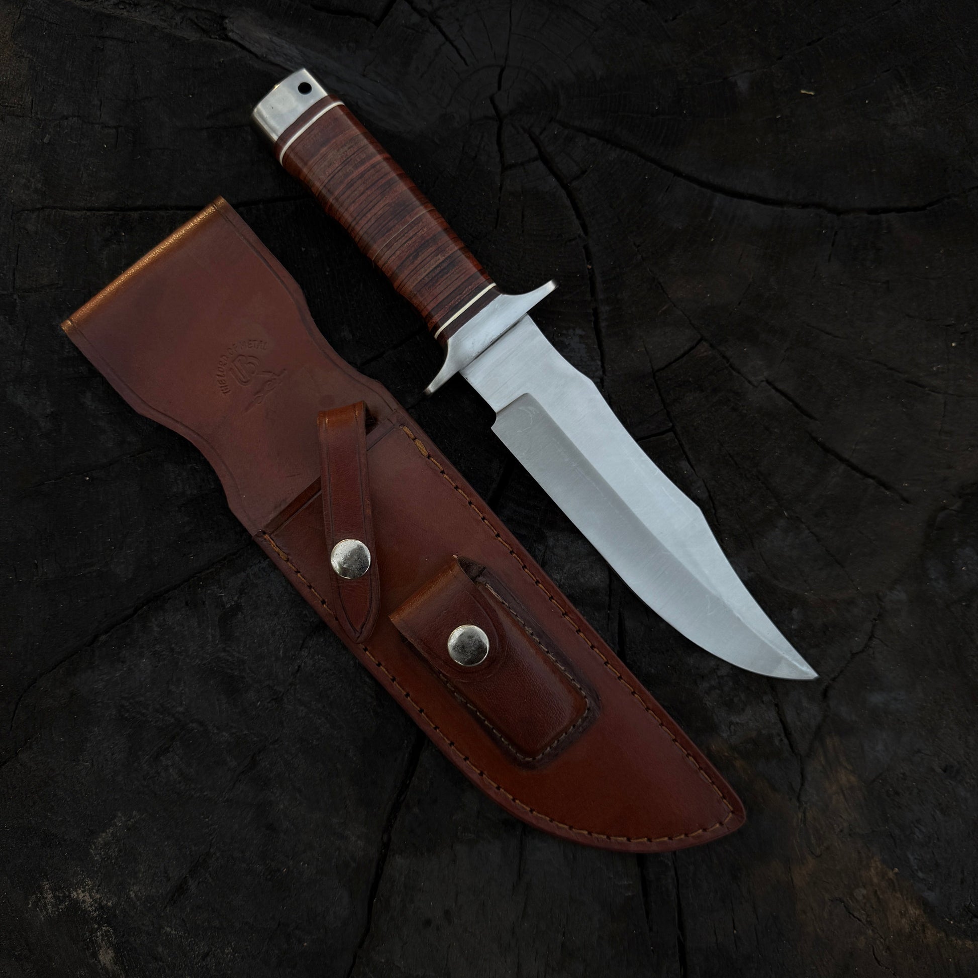 Handmade SOG Bowie Knife – D2 Tool Steel, Stacked Leather Handle Unique Blades Runner