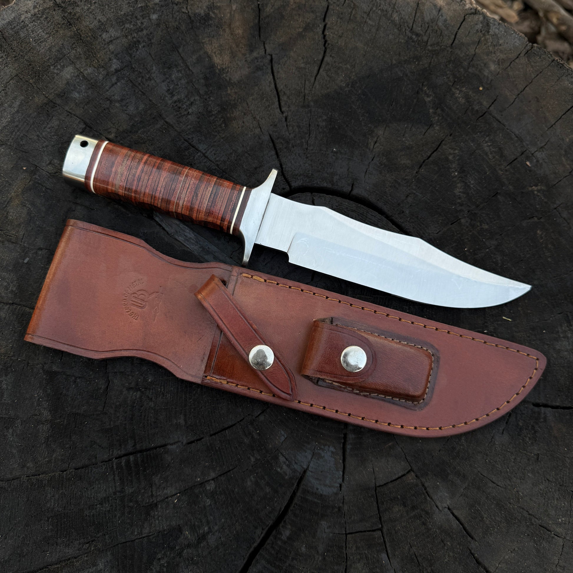 Handmade SOG Bowie Knife – D2 Tool Steel, Stacked Leather Handle Unique Blades Runner