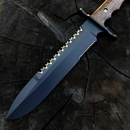 Serrated Back Bowie Knife – Handmade Full Tang Knife with Wood Handle Unique Blades Runner