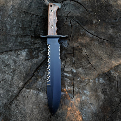 Serrated Back Bowie Knife – Handmade Full Tang Knife with Wood Handle Unique Blades Runner