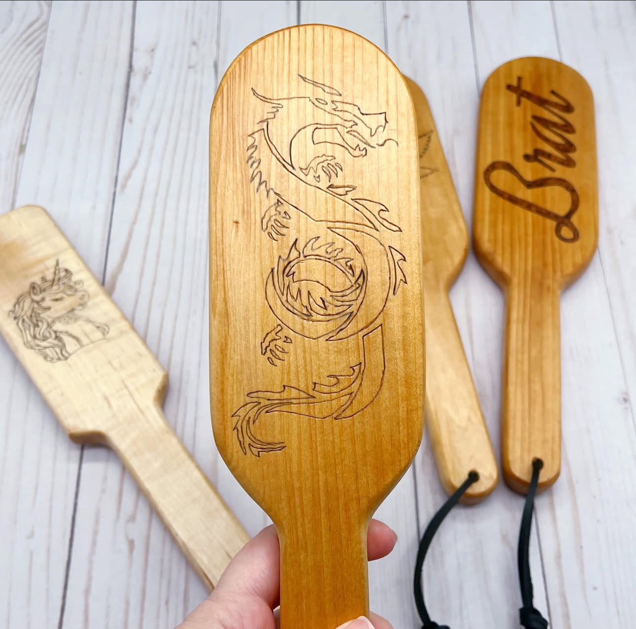 Wood Spanking Paddles & Hairbrush Paddle - Kinky BDSM Accessories Unique Blades Runner