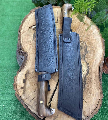 Handmade High Carbon Steel Chopper Machete Set with Wood Handle & Sheath Unique Blades Runner