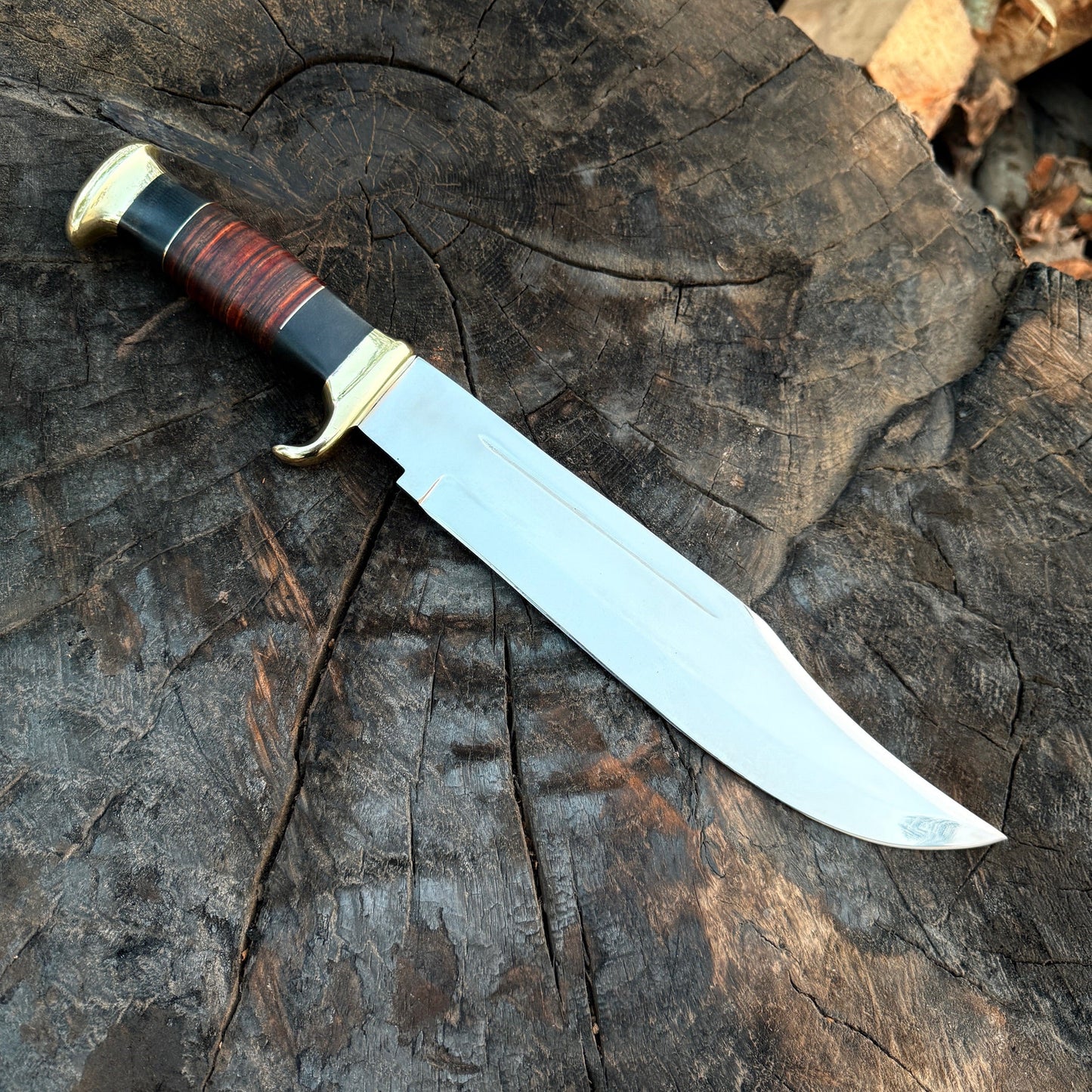 Crocodile Dundee Knife - D2 Tool Steel With Stacked Leather Unique Blades Runner