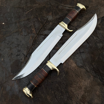 Set of 2 Crocodile Dundee Knife - D2 Tool Steel With Stacked Leather Unique Blades Runner