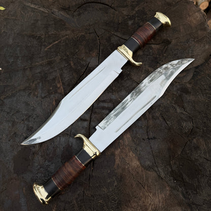 Set of 2 Crocodile Dundee Knife - D2 Tool Steel With Stacked Leather Unique Blades Runner