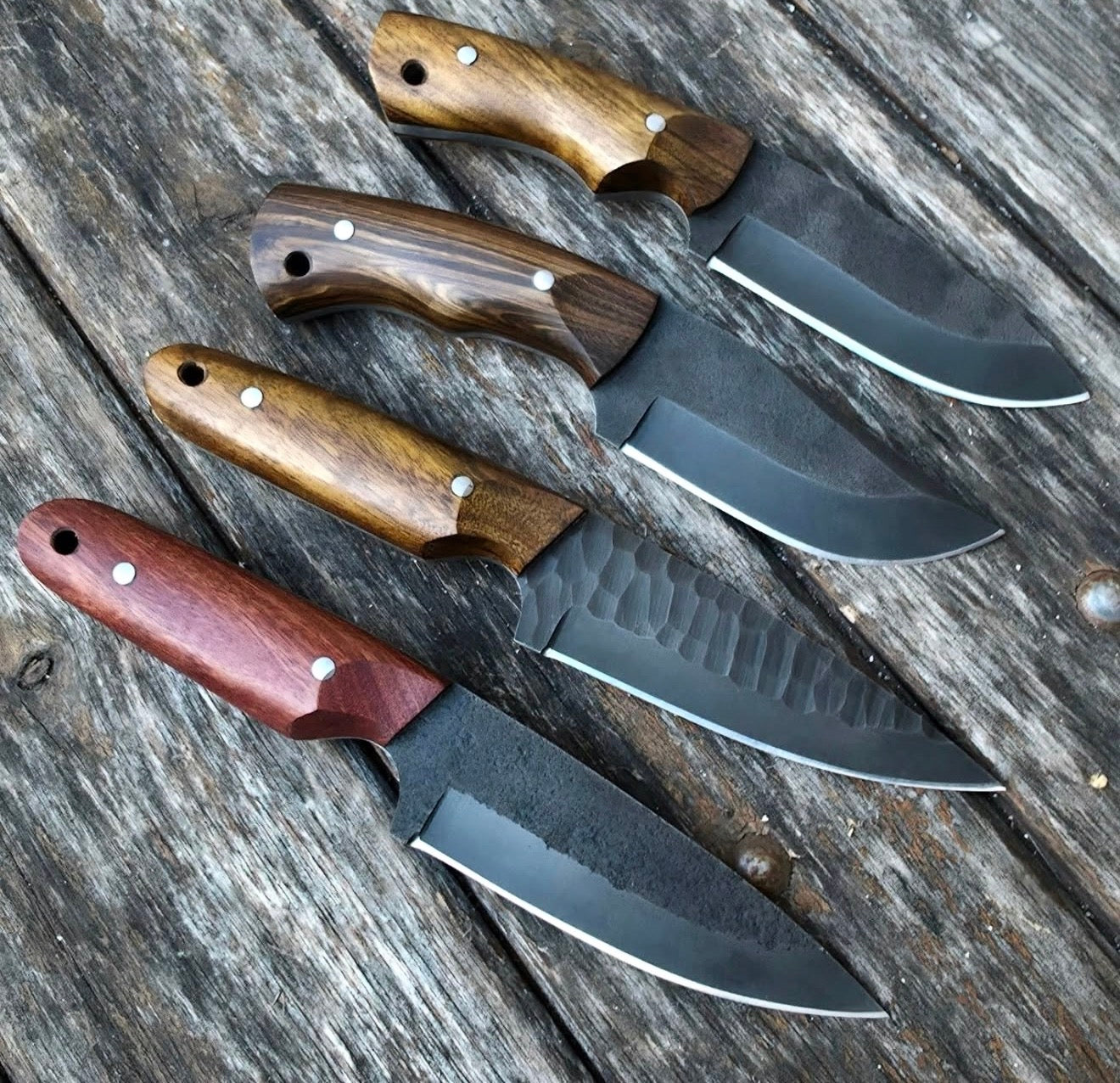 Handmade Skinning Knife Set Forged Steel Knives with Wood Handles Unique Blades Runner