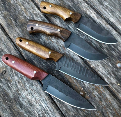 Handmade Skinning Knife Set Forged Steel Knives with Wood Handles Unique Blades Runner