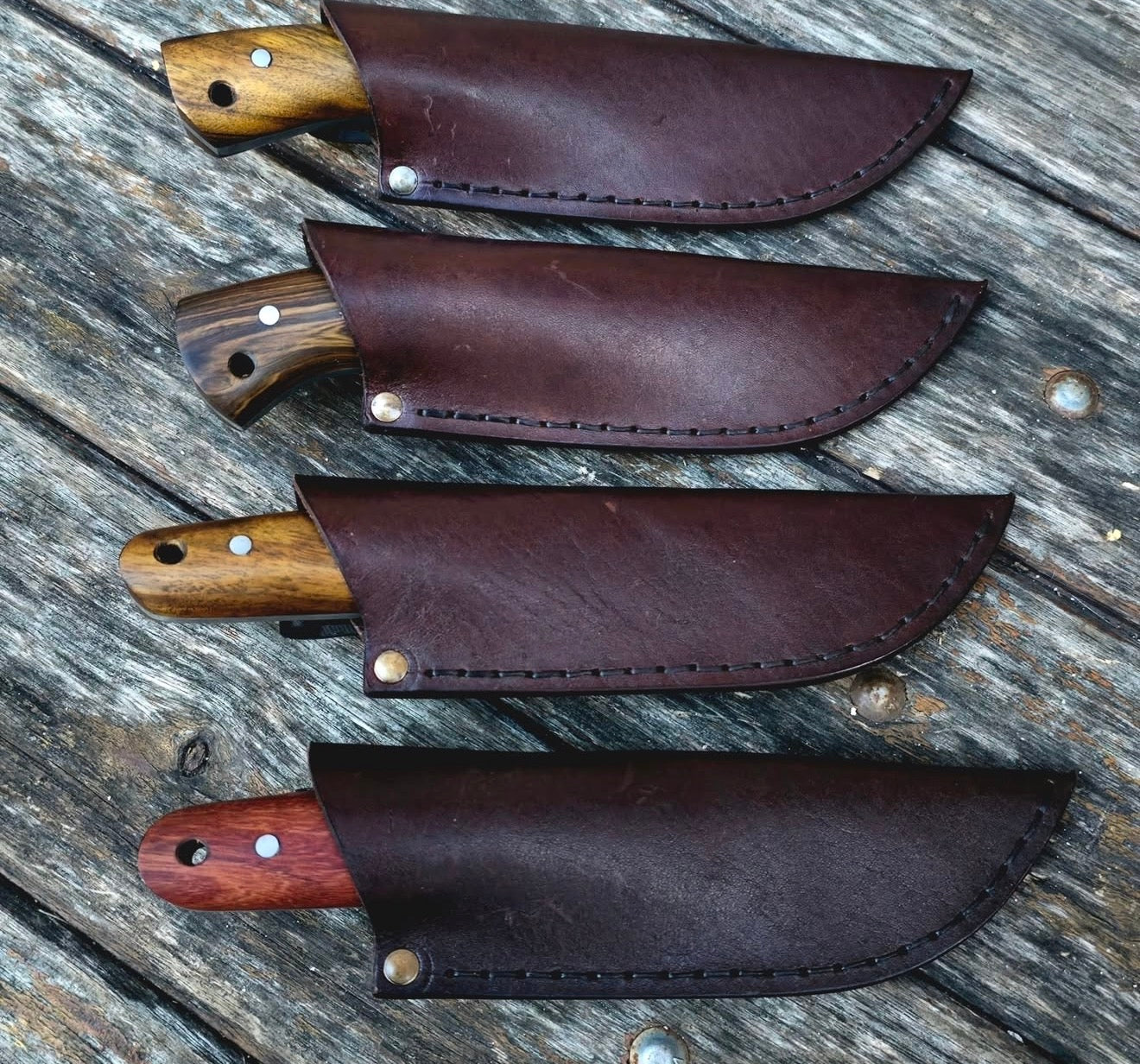 Handmade Skinning Knife Set Forged Steel Knives with Wood Handles Unique Blades Runner